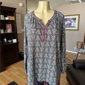 Pure Jill multicolored long sleeves Vneck blouse-size L